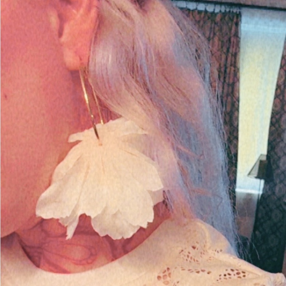 White Flower Large Statement Earrings